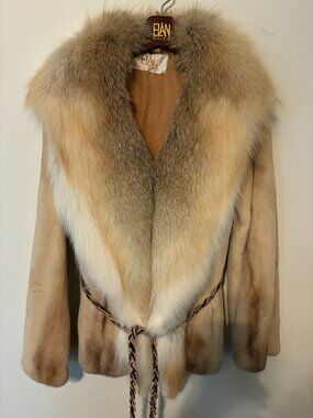 STUNNING! $7,000 Elan Furs Champagne Sheared Mink Jacket w/Fox Collar & Belt
